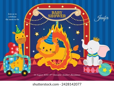 Invitación de la ducha del bebé con animales del circo lindos