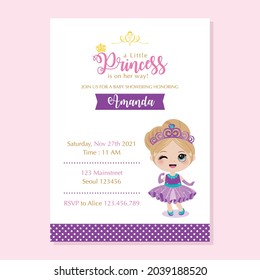 
Baby Shower invitation with cute purple princess