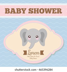 Baby Shower invitation design represented by kawaii elephant cartoon. Pastel color illustration.