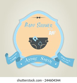 Baby shower invitation with diaper and pin. Made in vector illustration