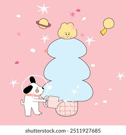 baby shower invitation, dog and christmas tree, dog of a party, Set of Christmas element , cute card, 2025, cute dog