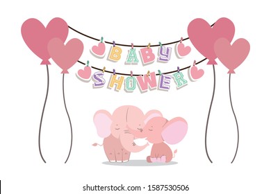 Baby shower invitation with elephants cartoons design, Party card decoration love celebration arrival and born theme Vector illustration