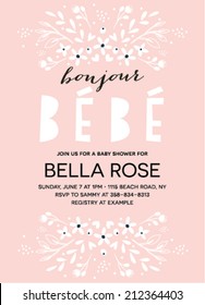 Baby Shower Invitation featuring the words"Boujour BÃ?Â©bÃ?Â©" template