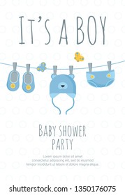 Baby shower invitation in flat vector illustration.