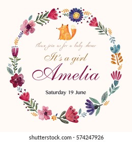 Baby Shower Invitation With Flower Wreath