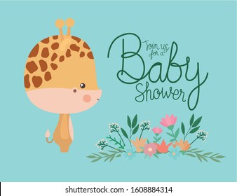 Baby shower invitation with giraffe cartoon design, Party card decoration love celebration arrival and born theme Vector illustration