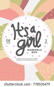 Baby Shower Invitation. It's a girl! 
Baby Girl Announcement Card Template. 