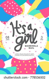 Baby Shower Invitation. It's a Girl! 
Baby Girl Announcement Card Template. 