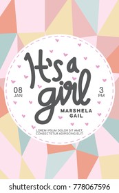 Baby Shower Invitation. It's a girl! 
Baby Arrival and Shower with Lettering. 