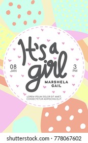 Baby Shower Invitation. It's a girl! 
Baby Arrival and Shower with Lettering. 