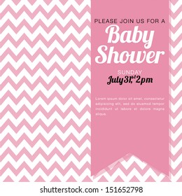 Baby Shower Invitation for a baby girl - pink and white chevron background - vector illustration EPS10 