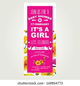 Baby shower invitation. It's a girl. Vector illustration.