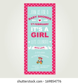 Baby shower invitation. It's a girl. Vector illustration.