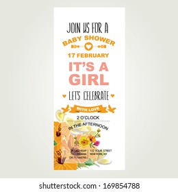 Baby shower invitation. It's a girl. Vector illustration.