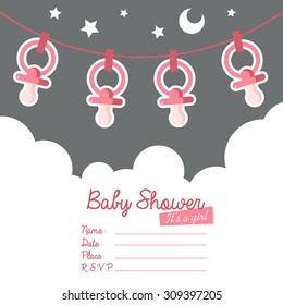 Baby shower invitation greeting card with pacifiers