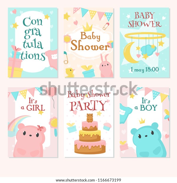 Baby Shower Invitation Greeting Card Template Stock Vector Royalty