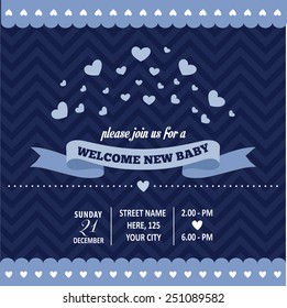 baby shower invitation with hearts in retro style, vector format