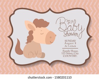 Baby shower invitation with horse design, Party card decoration love celebration arrival and born theme Vector illustration