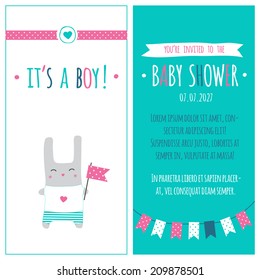 Baby shower invitation "It's a boy". Blue and pink