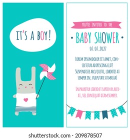 Baby shower invitation "It's a boy". Blue and pink