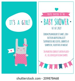 Baby shower invitation "It's a girl". Blue and pink