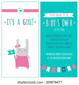 Baby shower invitation "It's a girl". Blue and pink