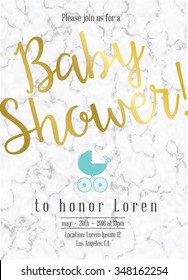 Baby shower invitation with marble and gold detail