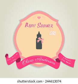 Baby shower invitation with baby milk bottle. Made in vector illustration