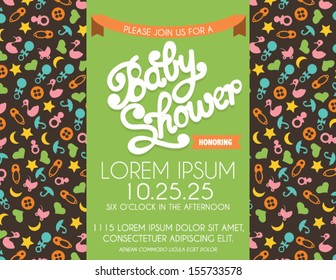 Baby Shower Invitation with Baby Patterns in the Background