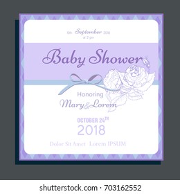 Baby shower invitation with rose bud and ribbon
