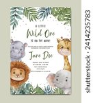 Baby shower invitation with safari theme watercolor template background