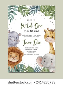 Baby shower invitation with safari theme watercolor template background