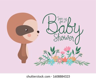 Baby shower invitation with sloth cartoon design, Party card decoration love celebration arrival and born theme Vector illustration