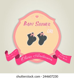 Baby shower invitation with socks for baby girl. Made in vector illustration