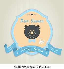 Baby shower invitation with teddy bear toy. Made in vector illustration