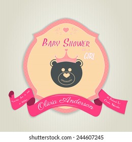 Baby shower invitation with teddy bear toy. Made in vector illustration