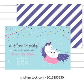 Baby shower invitation template with cute unicorn 