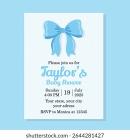 Baby shower invitation template with cute blue bows and "It's a boy" text, perfect for greeting cards, newborn celebration, and birth announcement designs