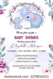 baby shower invitation template with elephant