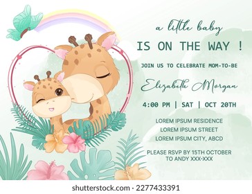 baby shower invitation template with giraffe