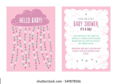 Baby shower invitation template for girl, vector