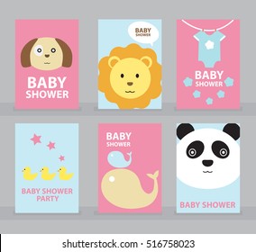 baby shower invitation template, greeting card, happy birthday card, animal vector illustration.