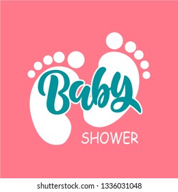 Baby Shower Invitation Template with hand lettering on pink background. Heels vector illustration. Can used for banner, poster, greeting card. - Vector