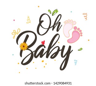 Baby Shower Invitation Template with hand lettering text 