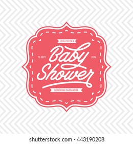 Baby shower invitation template. Hand lettering calligraphy. Vector vintage illustration.