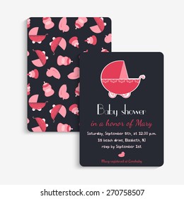 Baby shower invitation template. Invitation, postcard, banner. Newborn girl shower. Party accessory. Vector illustration