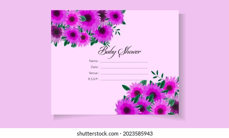 Baby Shower Invitation Template with sweet floral design theme, cute flowers, leaves editable customizable invite Vector Illustration