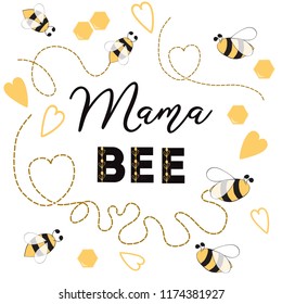 Baby Dusche Einladung Vorlage mit Text Mama Bee dekoriert Biene, Herz-Bienenstock Cute-Karte Design für Mädchen Jungen mit Bienen. Vektorgrafik. Banner für Mütter-Tag-Logos Symbol