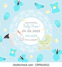 Baby Shower Invitation Template. Vector
