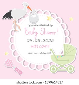 Baby Shower Invitation Template. Vector